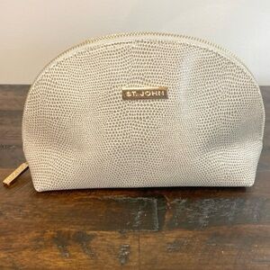 St John Cosmetic Makeup Accessory Zipper Pouch, Neutral Beige